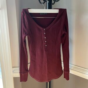 Abercrombie & Fitch Women's Maroon Long Sleeve Henley